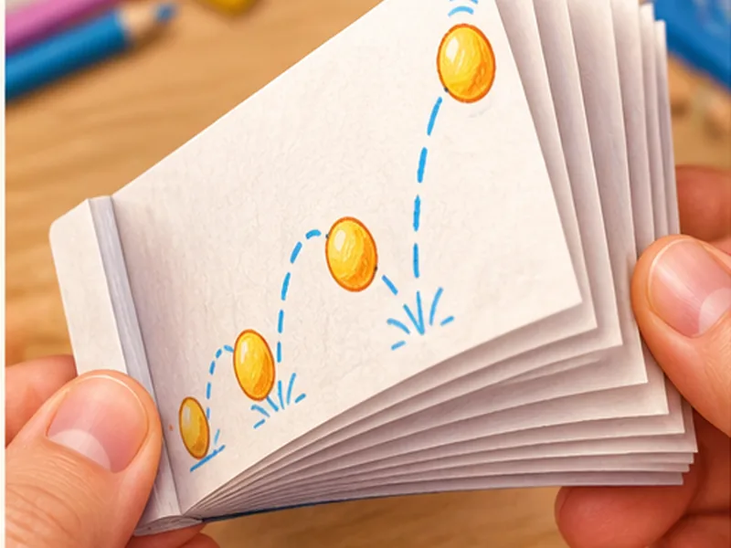 Original colourful finished creative project example for Make a bouncing-ball flipbook animation