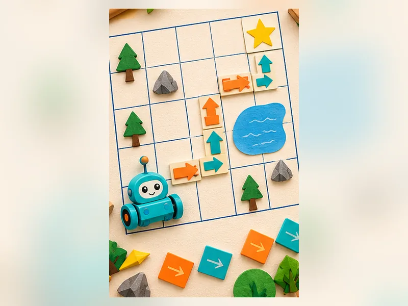 Original colourful finished creative project example for Try an unplugged coding maze